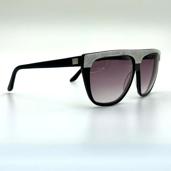 Vintage Enrico Biaggi Sunglasses Y2K Shield Lizard White Snake Print Purple Lens